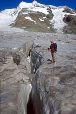 Miya demonstrates safety on the Aletsch Glacier